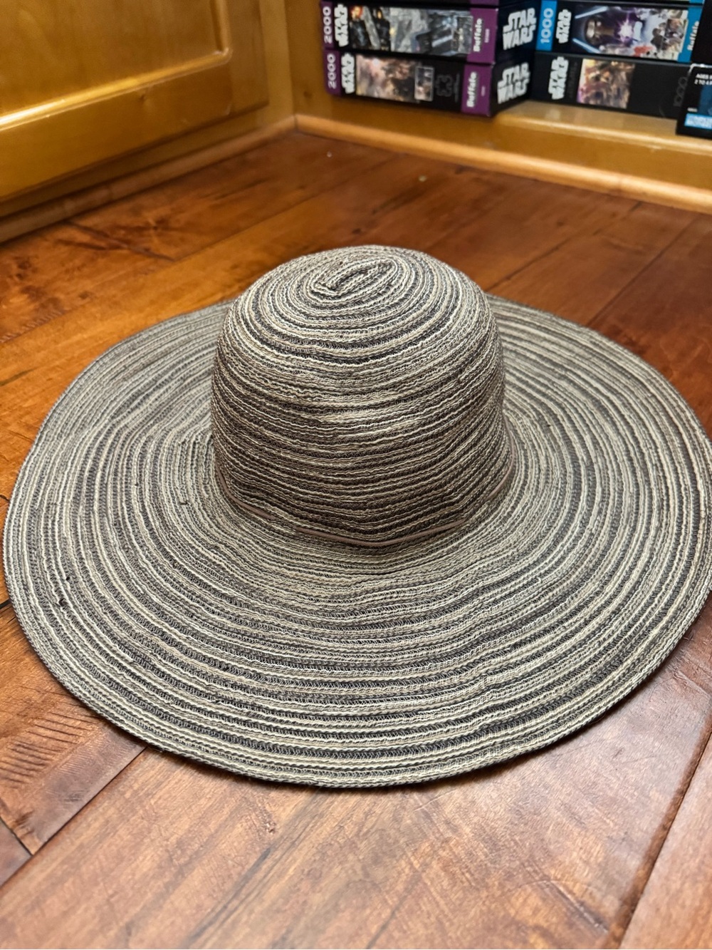 Ina Striped Wide-Brim Sun Hat in Gray and Tan - Picture 1 of 4